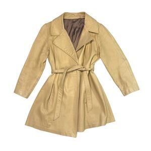 70s Vintage New England Sportswear Belted Thick Leather Jacket Medium